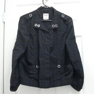 Old Navy Black Windbreaker Jacket Women’s Large Metal Silver Snaps